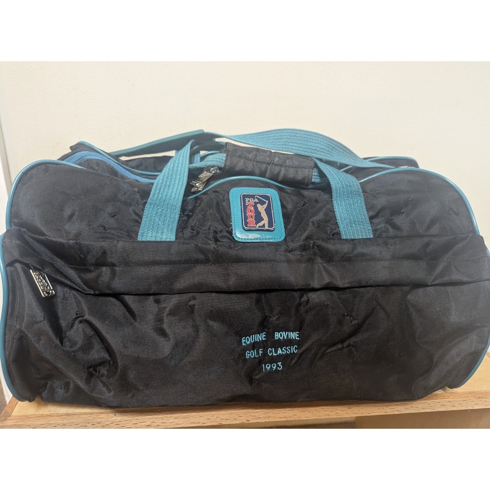 PGA‎ Tour Duffel Bag 1993 Retro Golf Tournament Promo Black Teal Bag Vtg